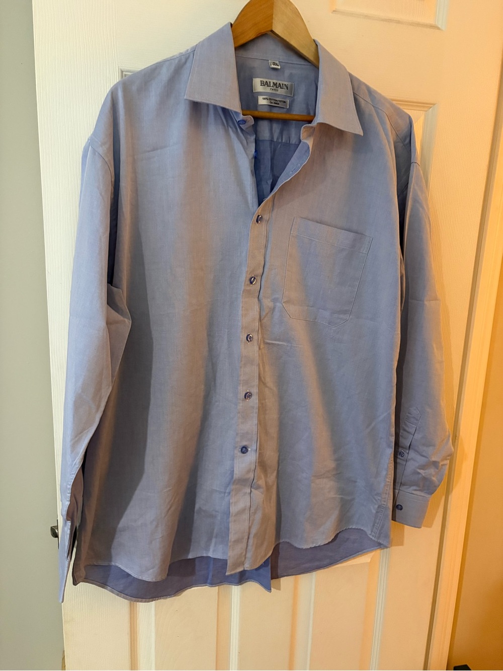 BALMAIN Paris 100% cotton light blue button long sleeve shirt XL men’s